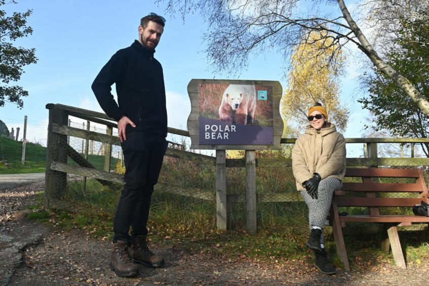 Journalists Kieran Beattie and Philippa Gerrard arrive In Kingussie, Highland Wildlife Park on the climate crisis road trip. 