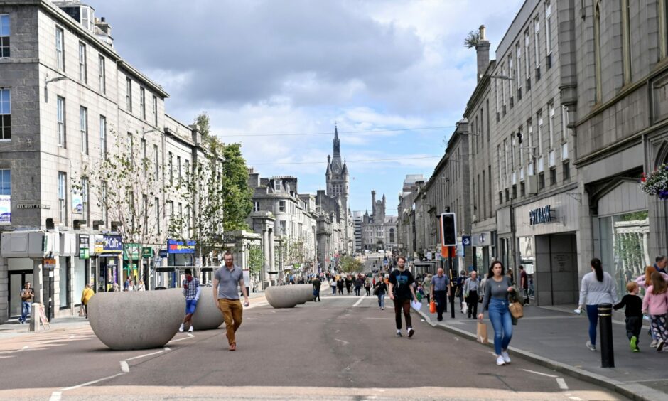 The pedestrianised stretch of Union Street, Aberdeen, in August 2021.