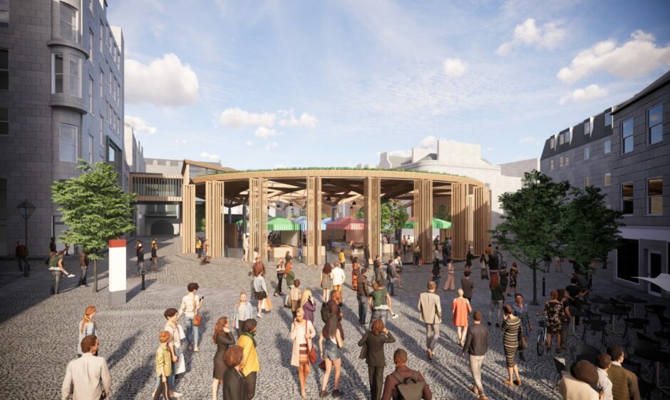 A concept image released by Aberdeen City Council of the planned new market, viewed from The Green.