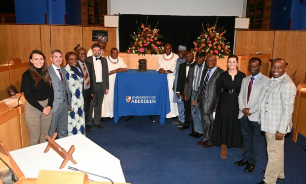 Aberdeen University returns stolen Benin Bronze to its rightful owners. Members of the Deputation of partners from Nigeria attended the ceremony to receive the Benin Bronze. Picture by Paul Glendell.