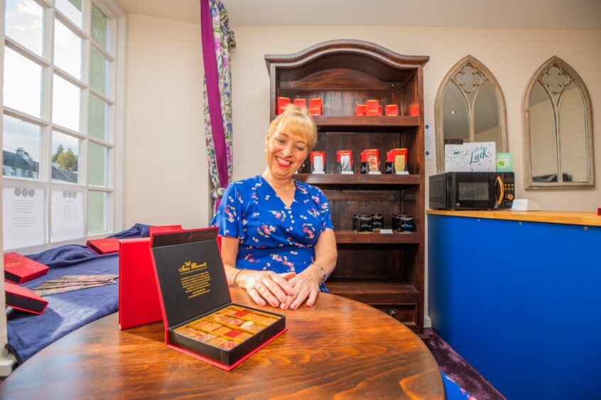 Gillian in the space with some of the chocolates.