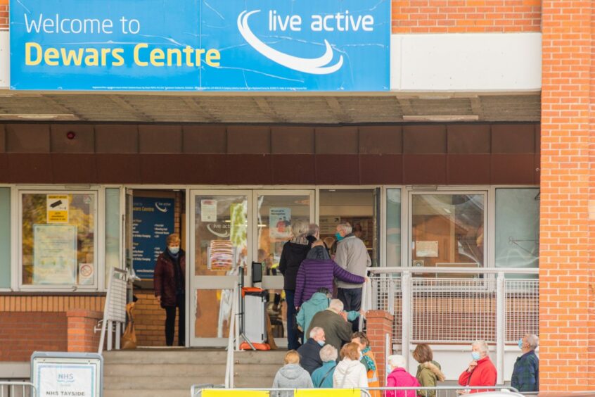 The queue at the Dewars Centre in Perth.