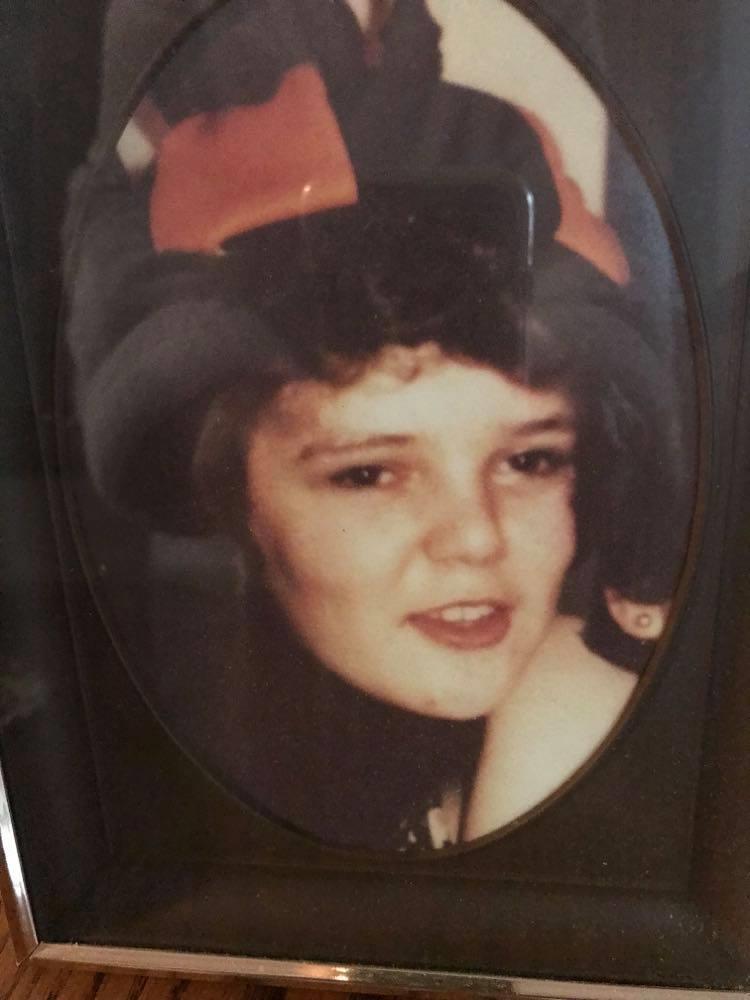 Sandra Jane Ross wearing her Dundee United hat as a child