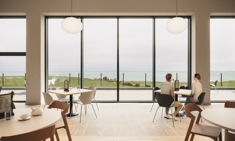 Concept images show the view from the planned cafe and restaurant in the Dunnottar Castle visitor centre.