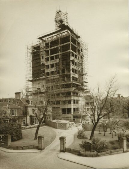 The 10-storey tower is pictured close to completion.