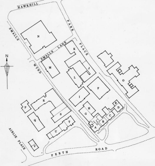 The campus plan shown before the tower was built in 1960.