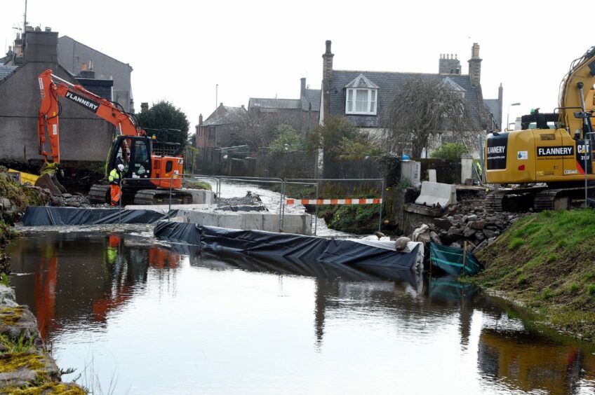 A road closed in Aberdeenshire, with diggers working on it