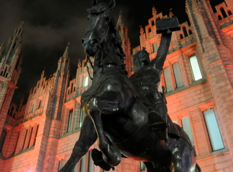 The statue of King Robert The Bruce, outside Marischal College, was sculpted by Alan B Heriot - as too is the new Denis Law statue.