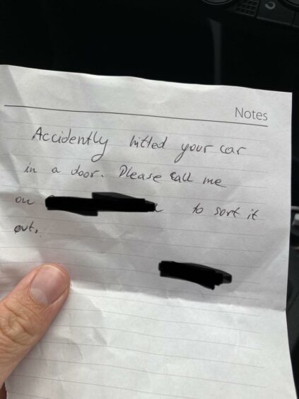 The note left on Alistair's windscreen.