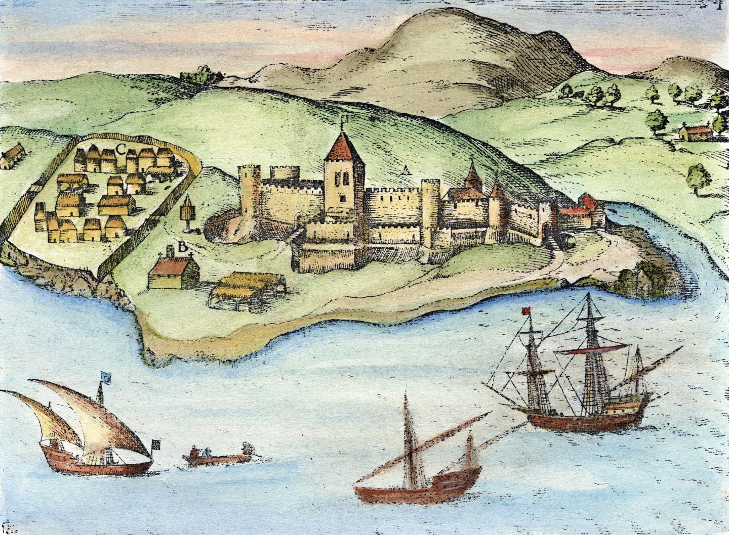 A Portuguese fort on the African Gold Coast. Johann Theodor De Bry , 1603.