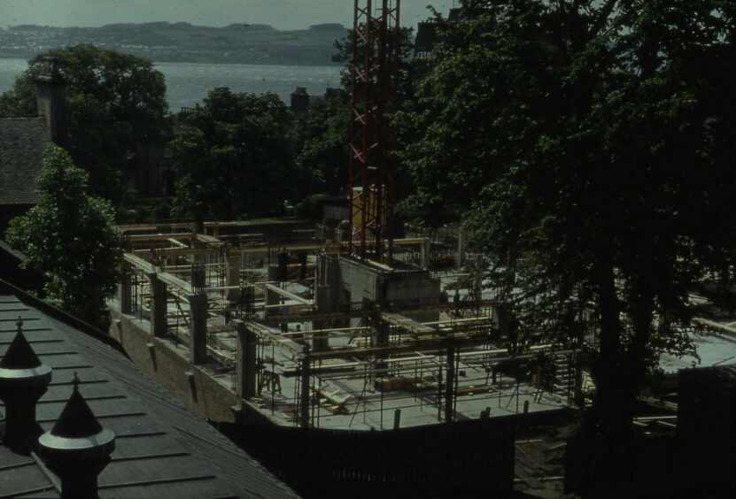 The site of the tower is pictured in March 1960 with work progressing.