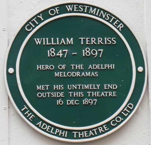 The commemorative plaque at the Adelphi Theatre, London