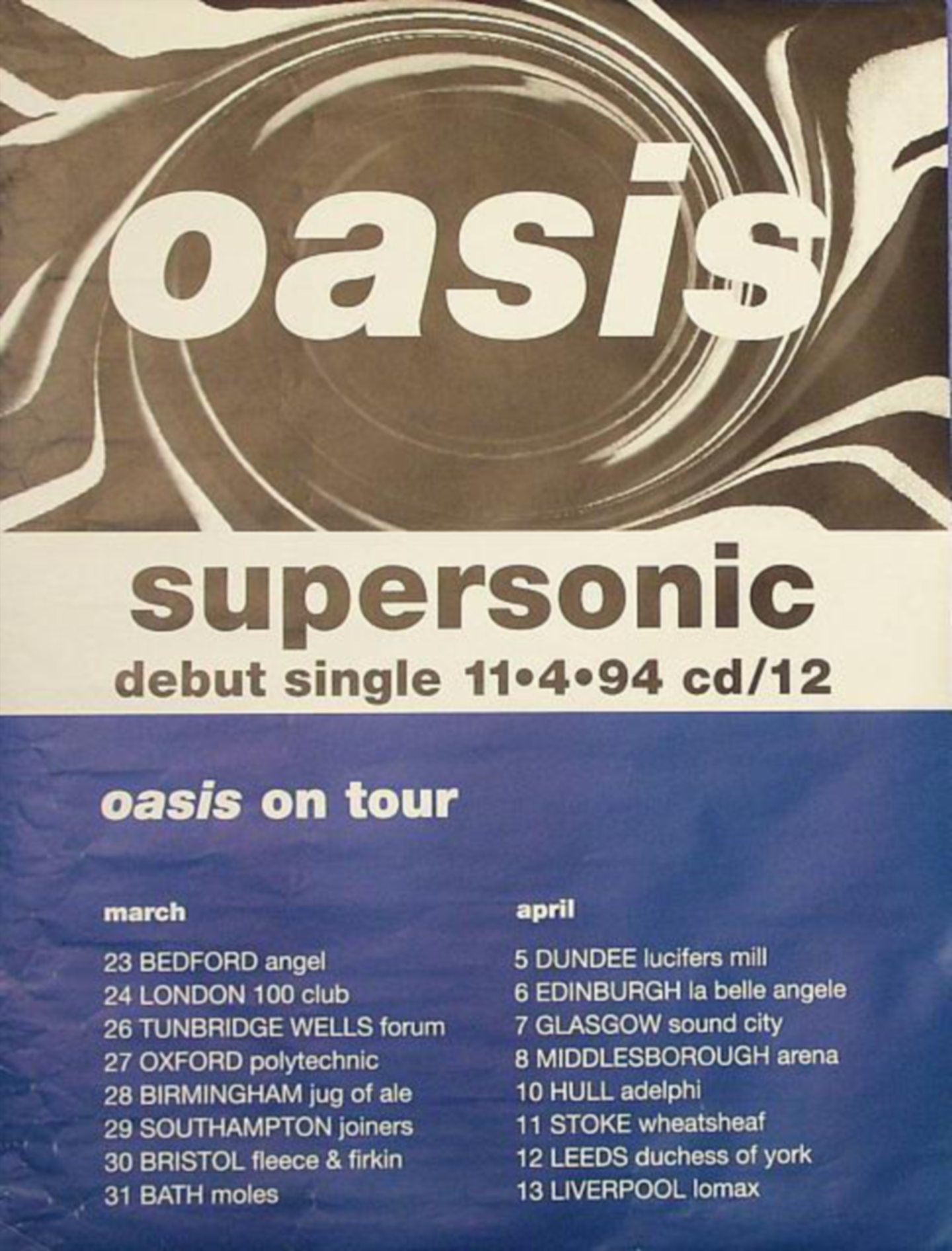 A poster for the Dundee gig by Noel Gallagher and Oasis.