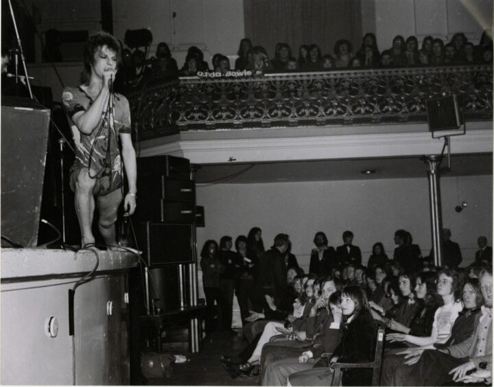 David Bowie on stage in Aberdeen