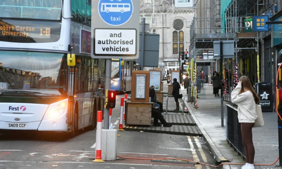 The Union Street/Market Street bus gate installed as part of the Spaces For People project.