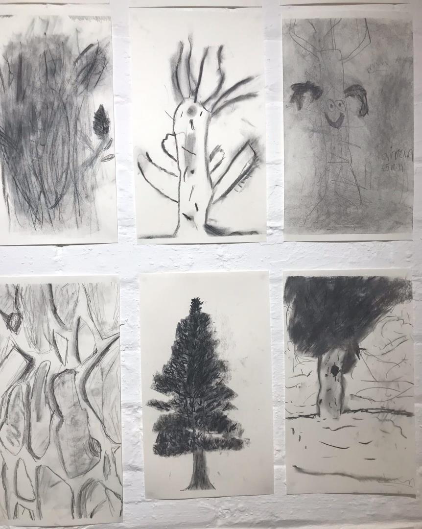 'Charcoal and Pencil Trees' by Isabel McLeish and pupils at Auchtertyre Primary, on display at the Kaleidoscope community art exhibit