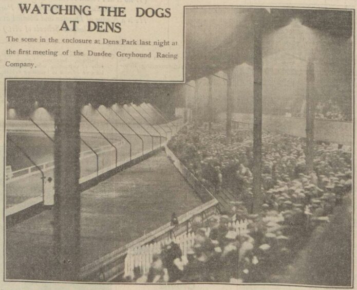 The first meeting of greyhounds at Dens Park in 1932.