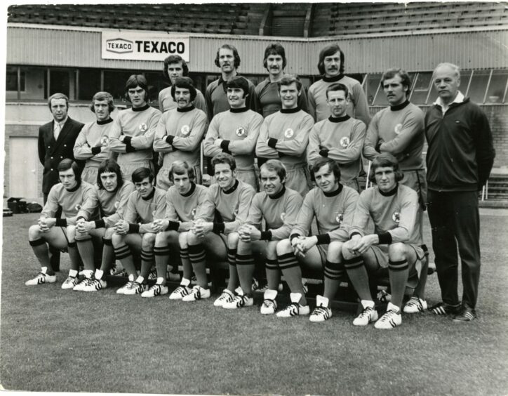 Jim McLean alongside his Dundee United side in the summer of 1972 ahead of his first full season in charge.