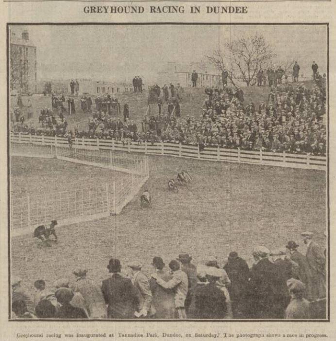 The opening day of greyhound racing at Tannadice in 1928.