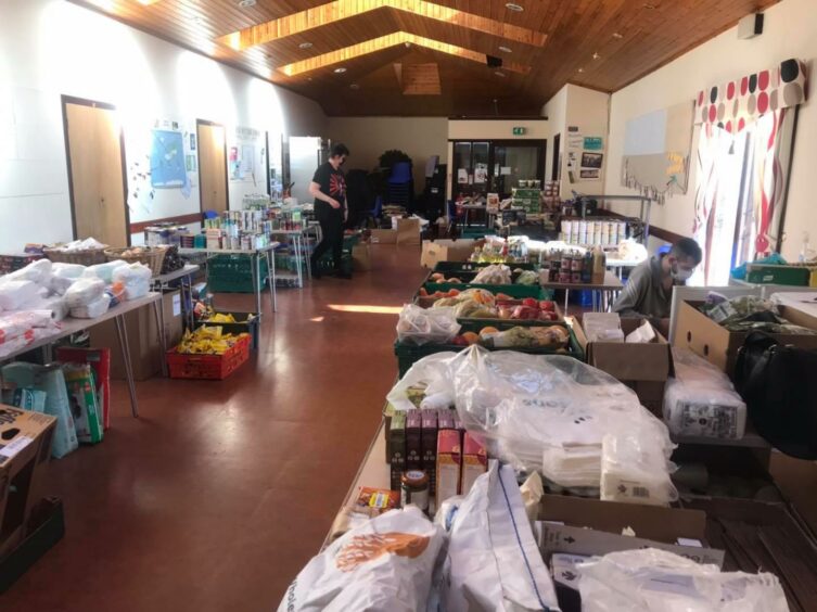 The hall has been set up as a foodbank.