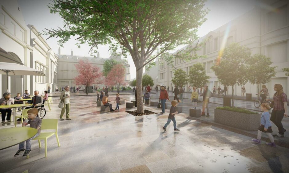 Concept images released by LDA and Aberdeen City Council of how the pedestrianised Upperkirkgate might look.
