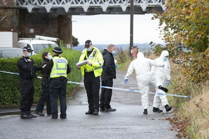 Police and forensics officers in Montrose