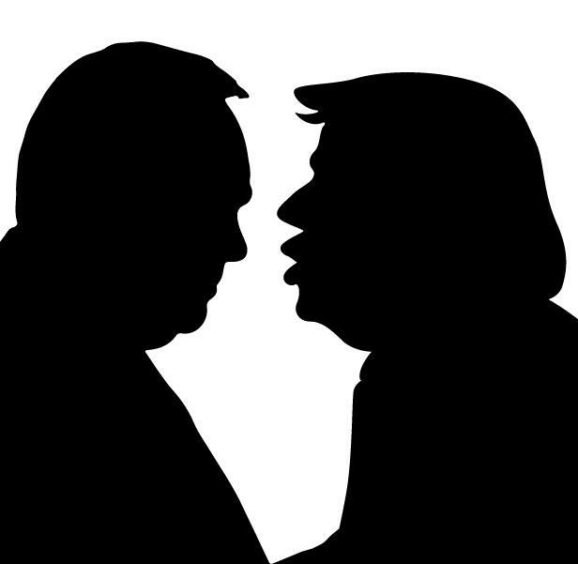 Silhouette of Donald Trump speaking to Alex Salmond