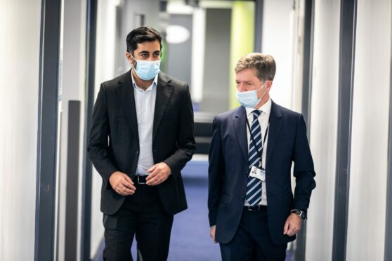 Health Secretary Humza Yousaf with NHS Tayside chief executive Grant Archibald.