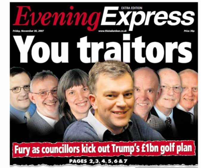 Evening Express coverage of Aberdeenshire councillors and the Trump vote with a headline that reads 'You traitors'