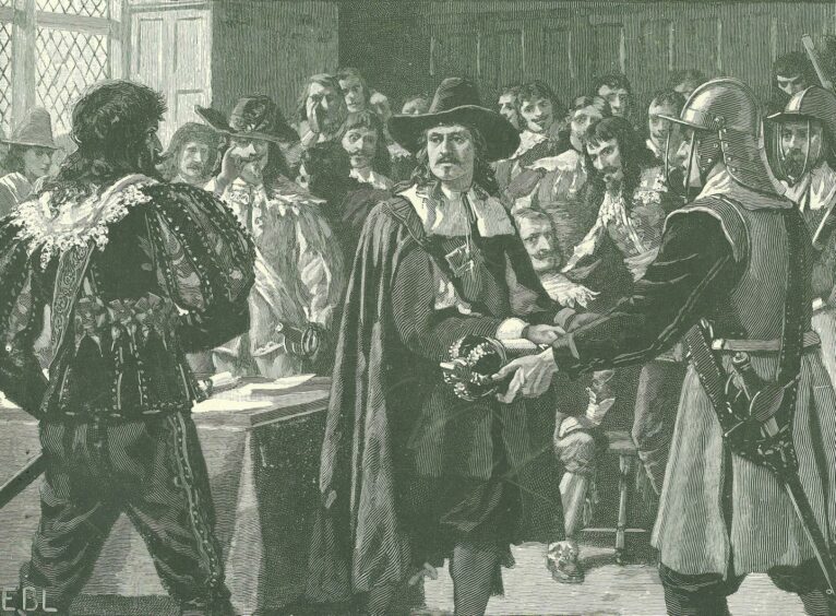 Cromwell dissolving the Long Parliament in 1653. Engraving circa 1885. Universal History Archive.