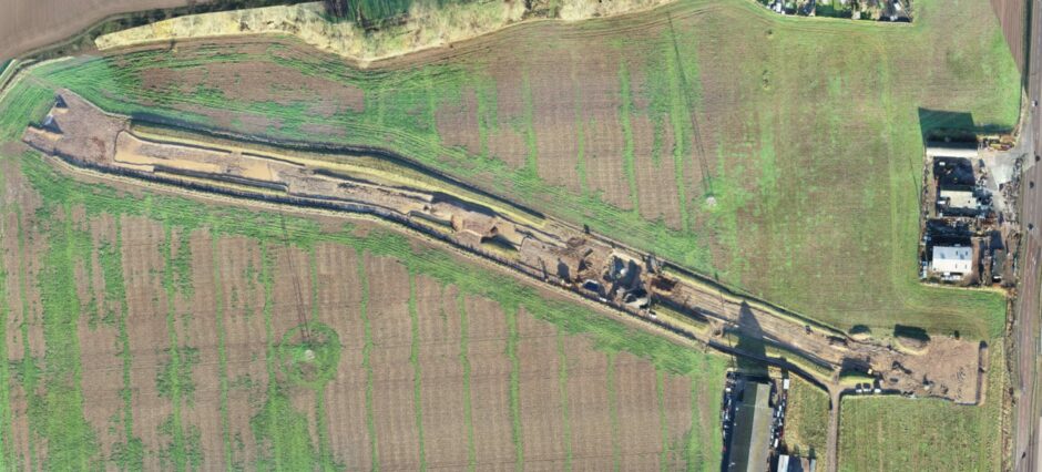 A drone view of the pipeline track through Inveraldie farm.