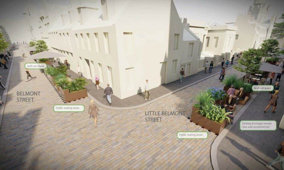 A council image of how the cafe culture installations in Belmont Street might be made permanent.