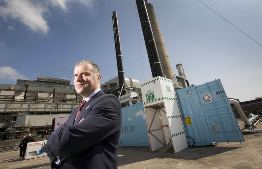 Scottish Power's Chief Executive, Nick Horler, outside the power station, after switching on the carbon capture unit in 2009.
