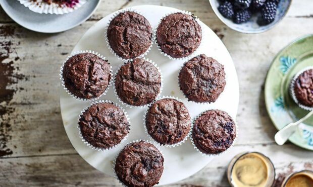 Double chocolate and bramble muffin.