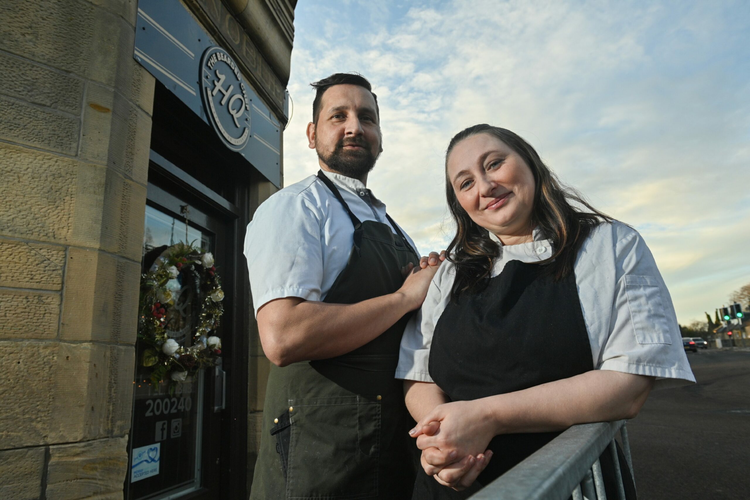 Owners Aaron Judge and his wife, Kayleigh are pictured at their premises at the Bearded Chef restaurant in Elgin.