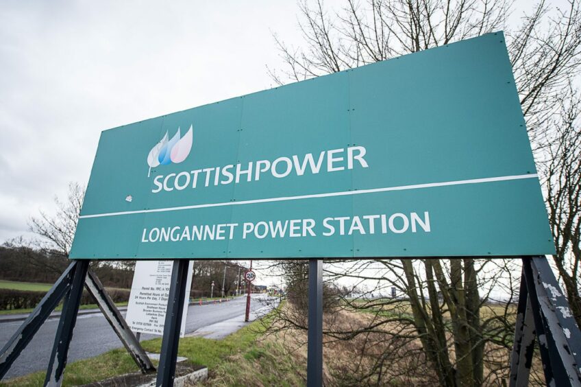 A Scottish Power sign outside Longannet Power Station.