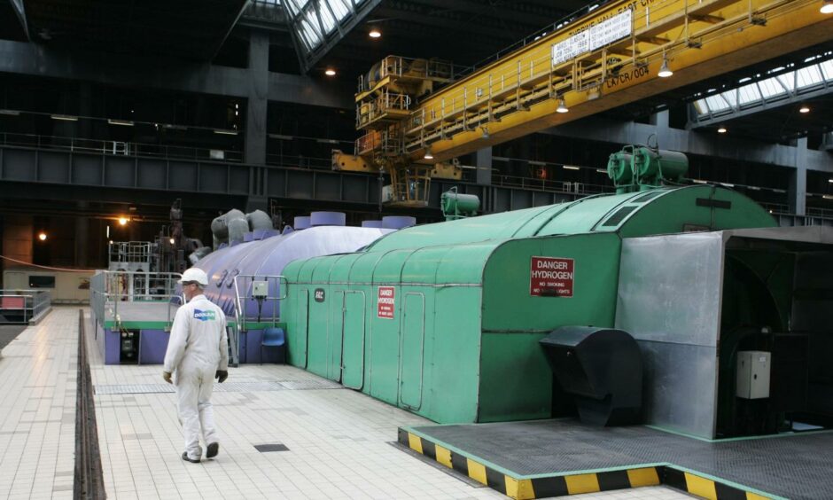 The interior of the Turbine Hall at Longannet Power Station. 