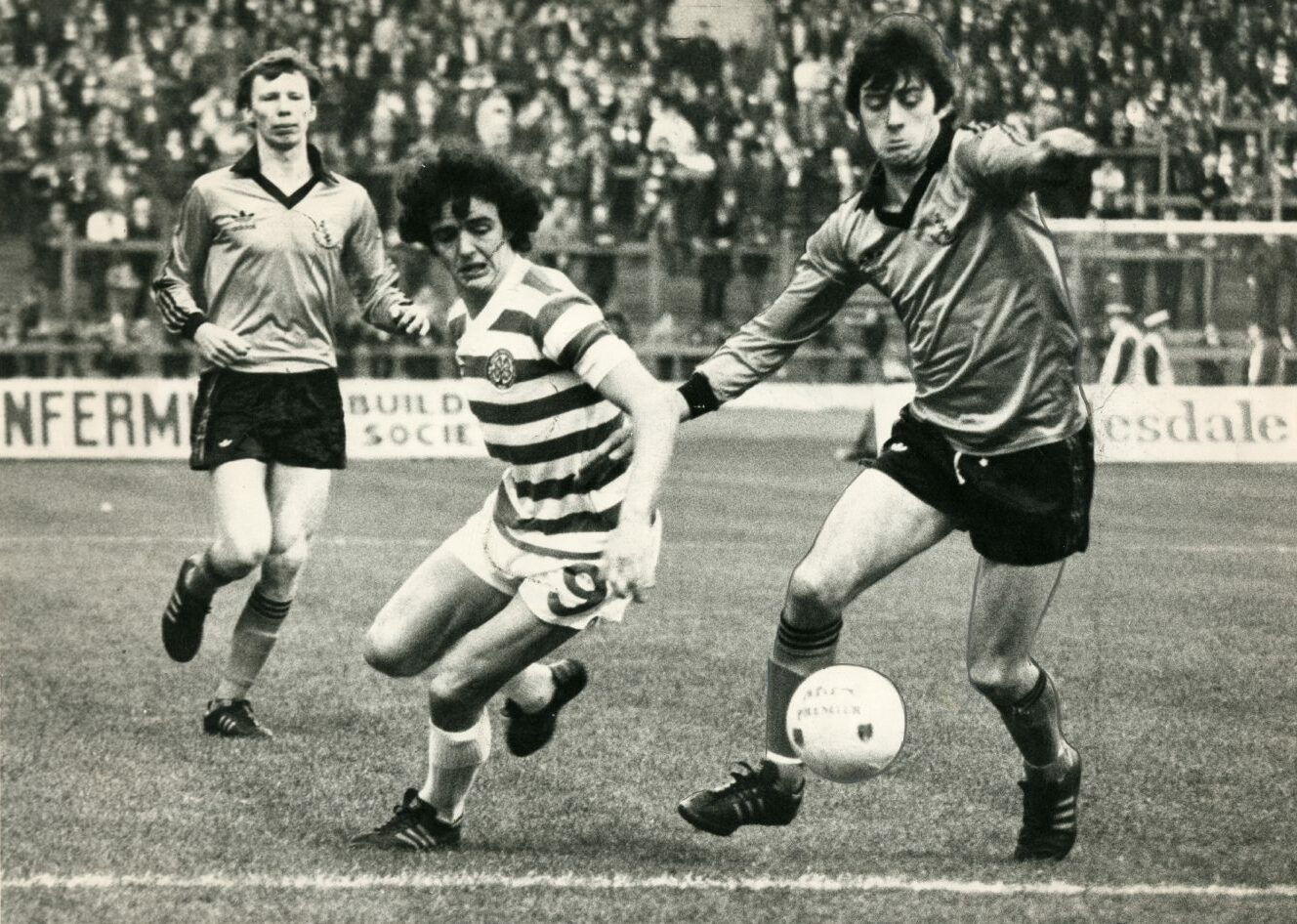 Narey in action against Celtic's Frank McGarvey in a match in January 1981.