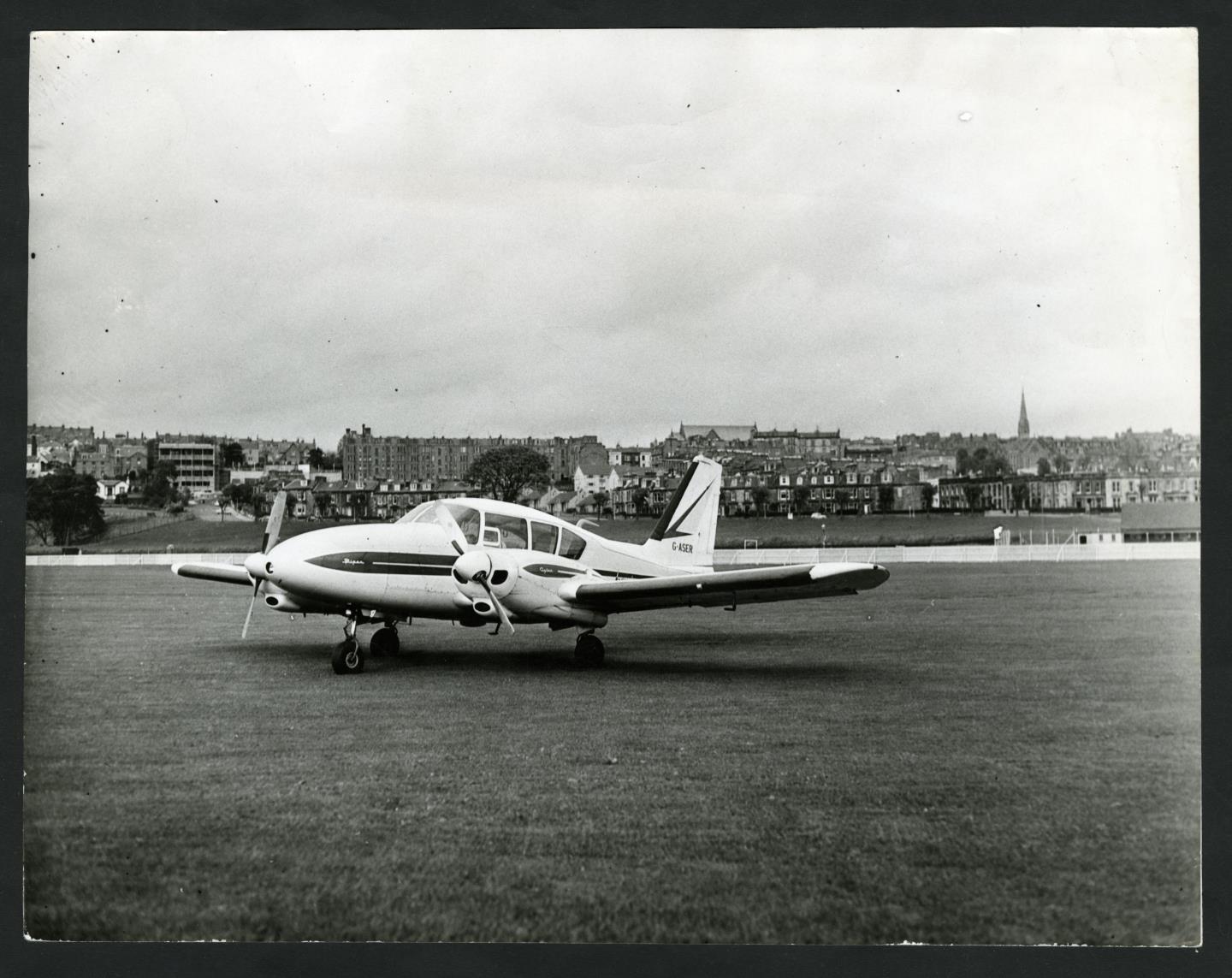 A Loganair plane landing at the Riverside airstrip, Dundee, in 1965.