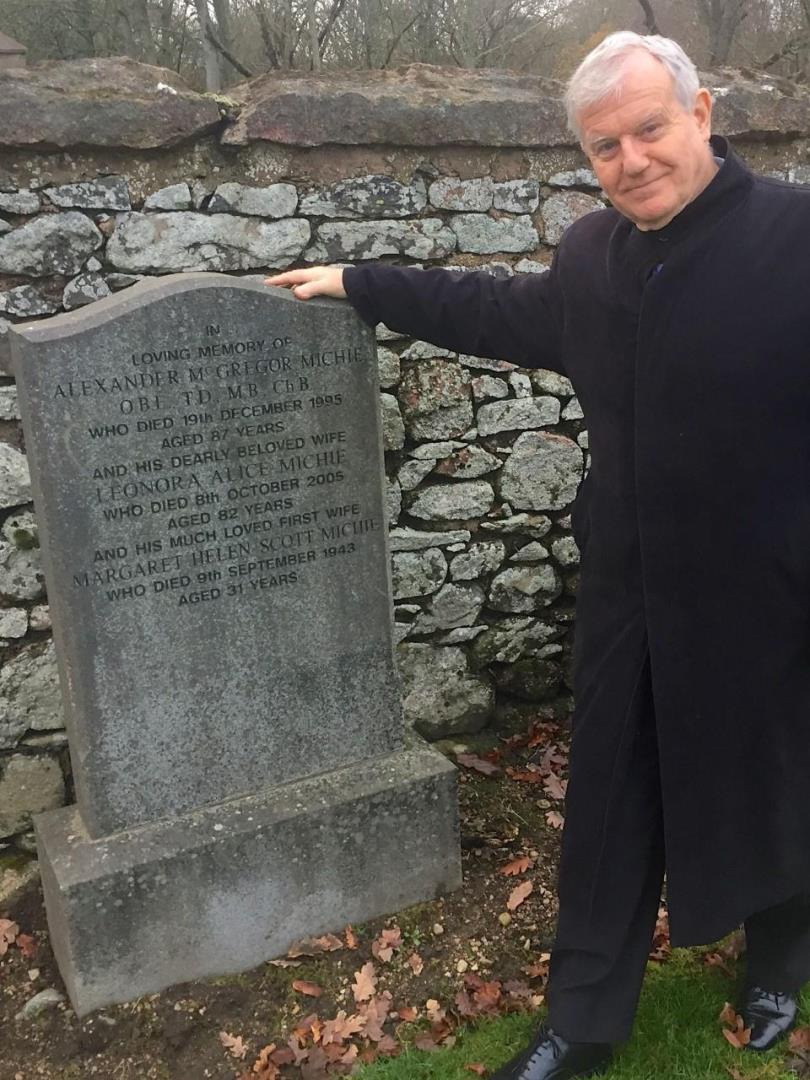 Alistair Michie at the grave in Durris of his father, Sandy, who died in 1995.