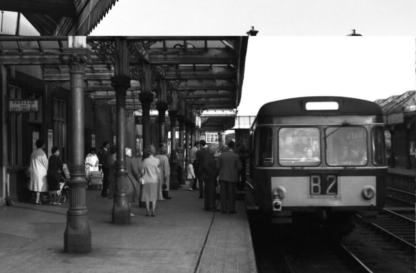A throng of passengers at Crieff railway station on the last day of service in 1964.