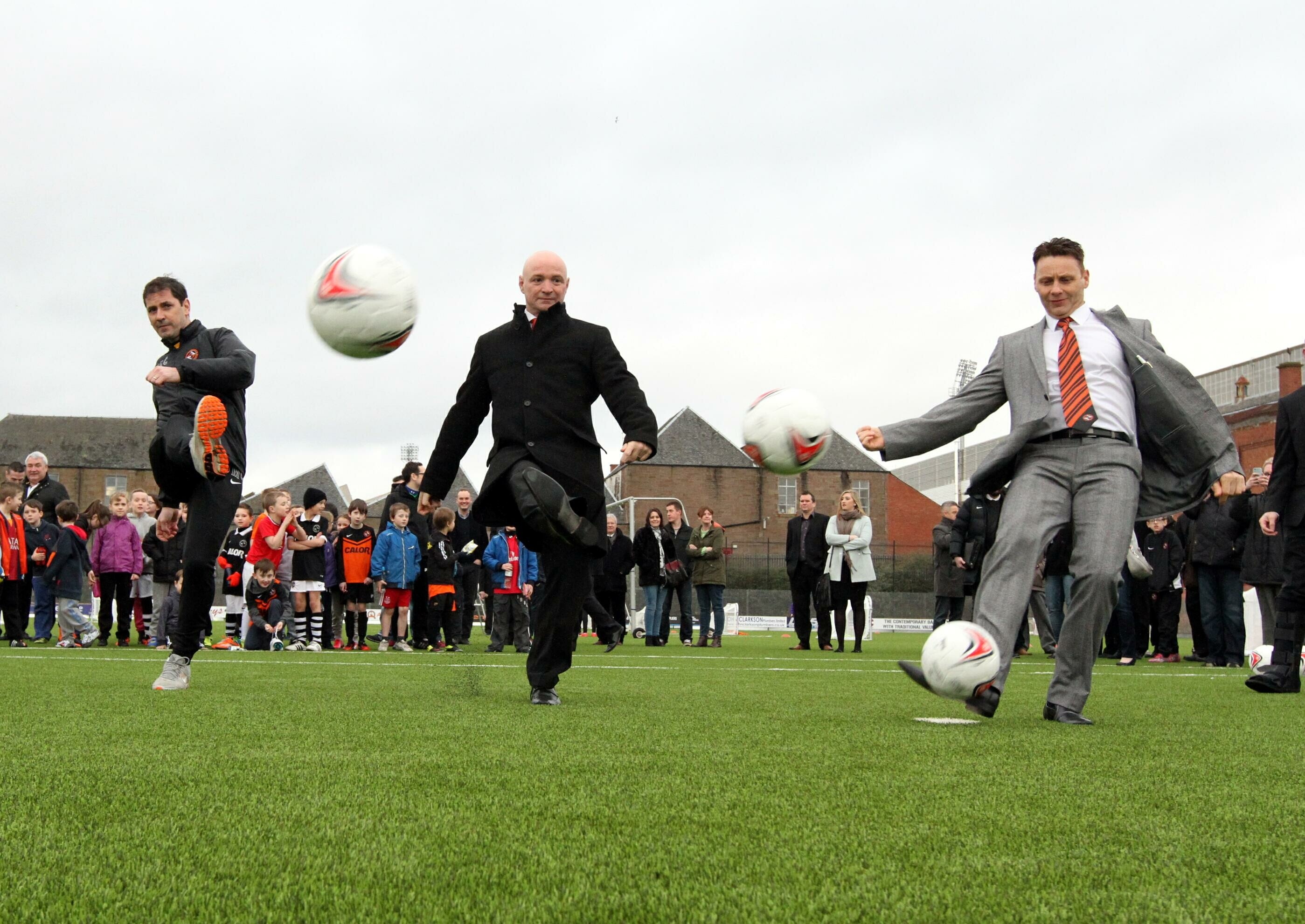 Stephen Thompson and Gordon Deuchars with former manager Jackie McNamara at the opening of the GA Engineering Arena.