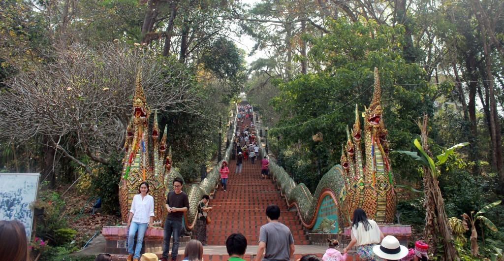 Naga stairway at Doi Suthep temple.