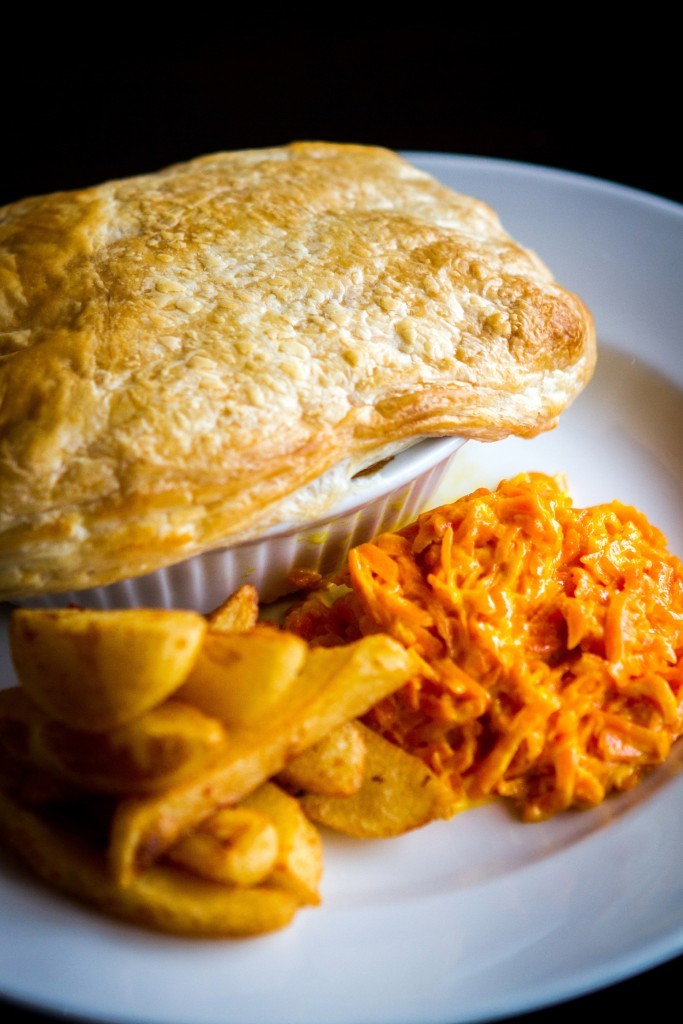The Alyth Hotel's steak pie served with homemade chunky chips and creamed carrots.