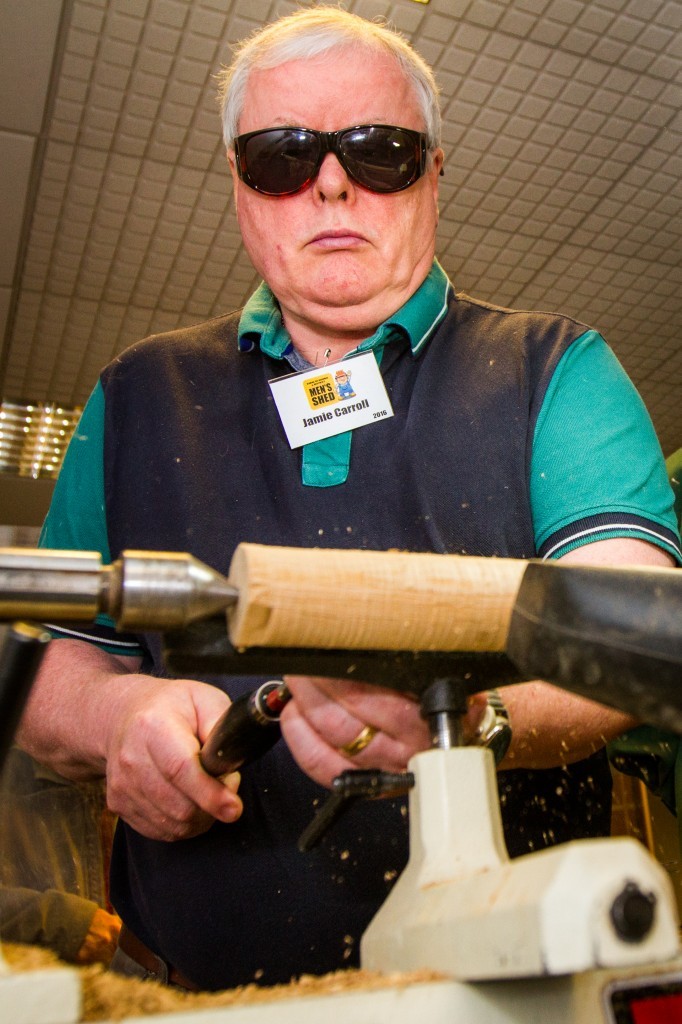 Steve MacDougall, Courier, Carse of Gowrie and District Men's Shed. Swan House, The Technology Park, Dundee. Health feature for Magazine / Caroline. Pictures to accompany piece about Jamie Carroll, a blind man that has recently started a woodturning hobby. Pictured, Jamie Carroll during a wood working session.