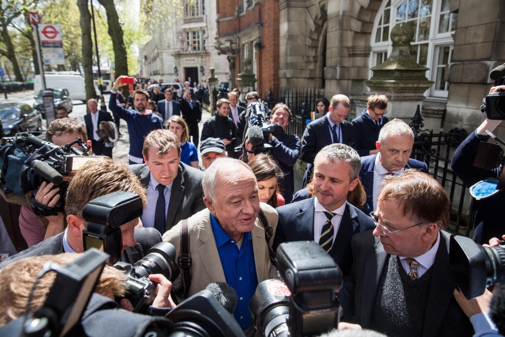 Ken Livingstone speaks to reporters as he leaves Milbank Studios.