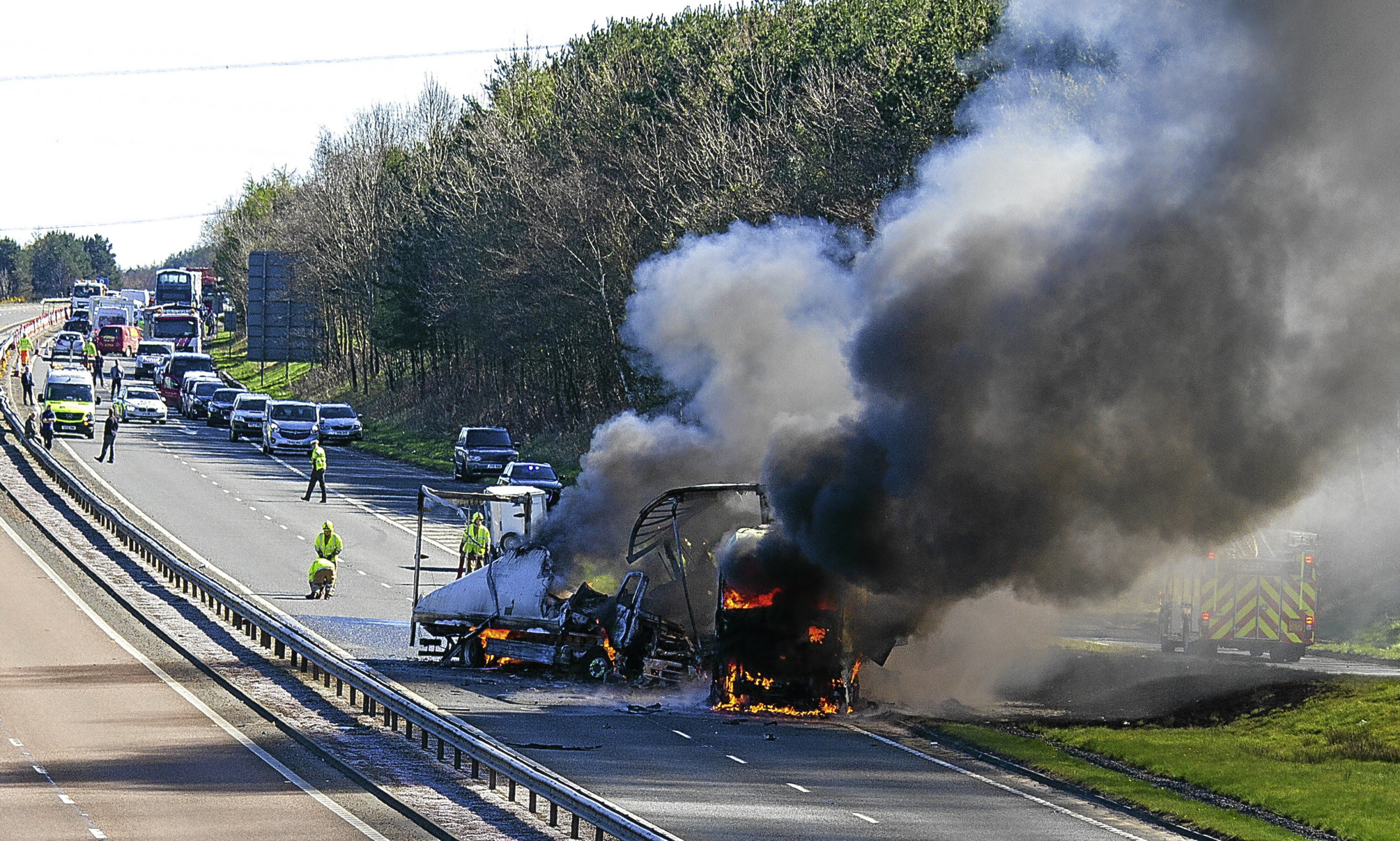 The lorry blaze sent smoke across Fife.