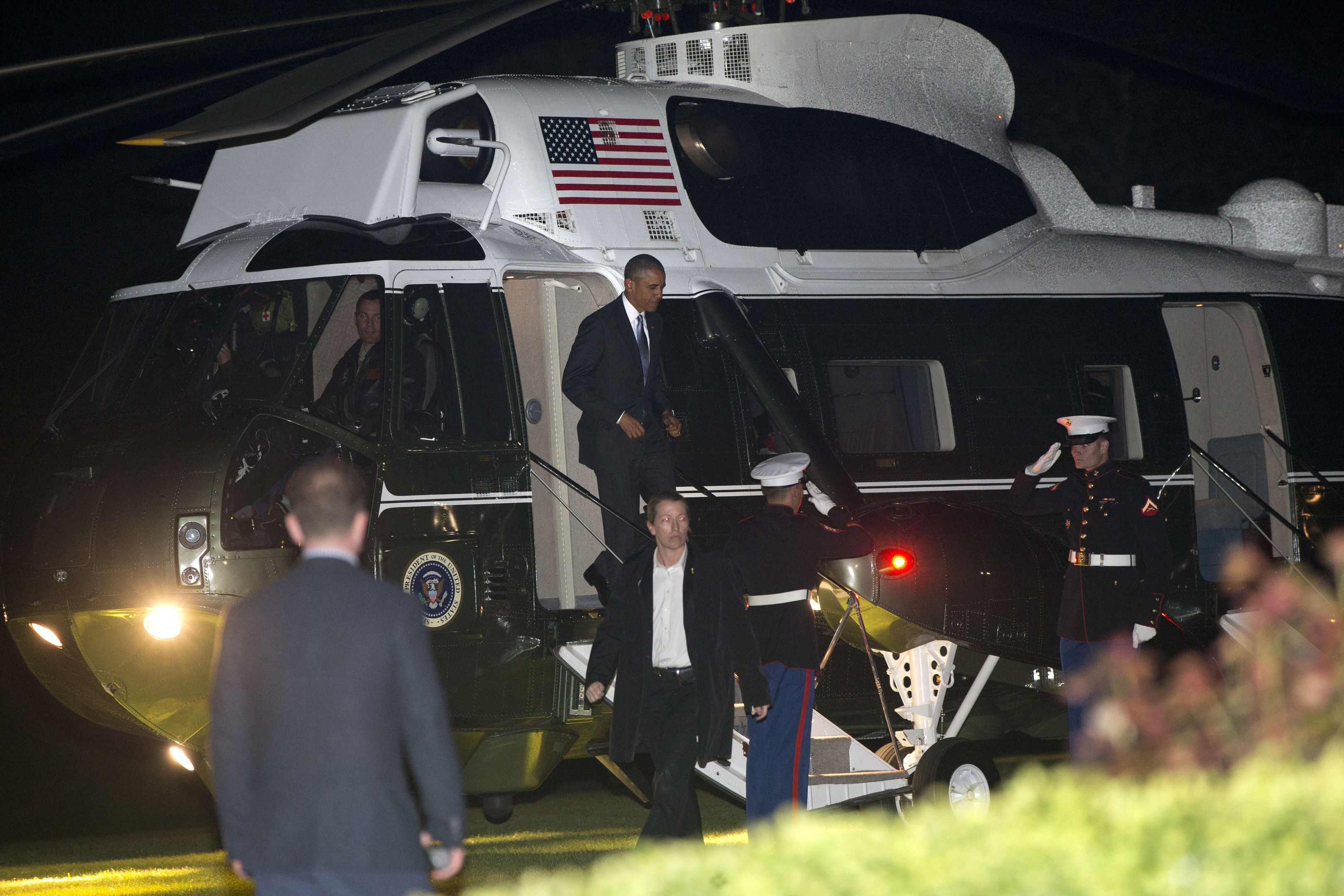 President Barack Obama arriving in London on Thursday evening.