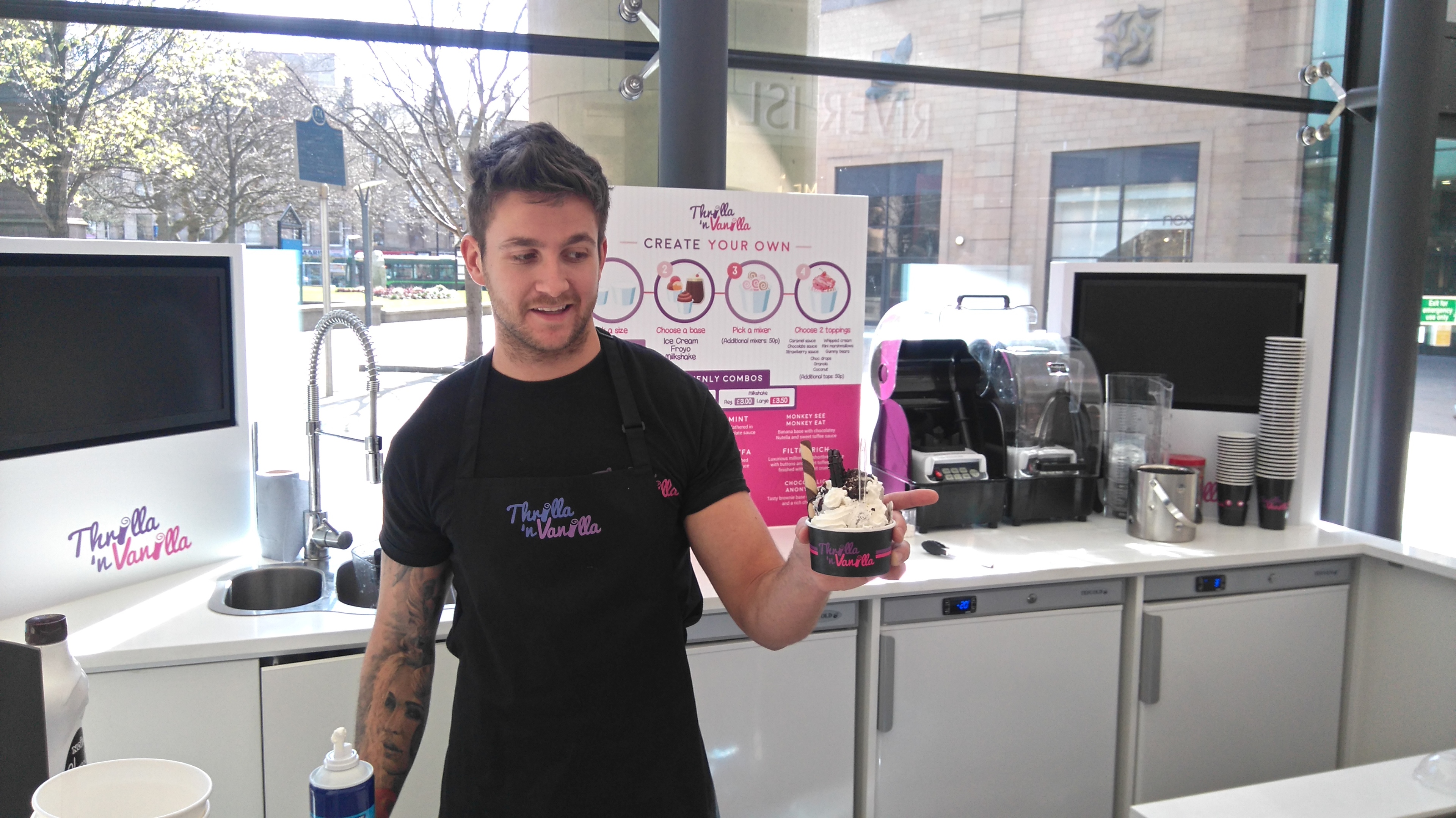 Jack Quirk shows off the Oreo cookie ice cream roll at Thrilla n Vanilla
