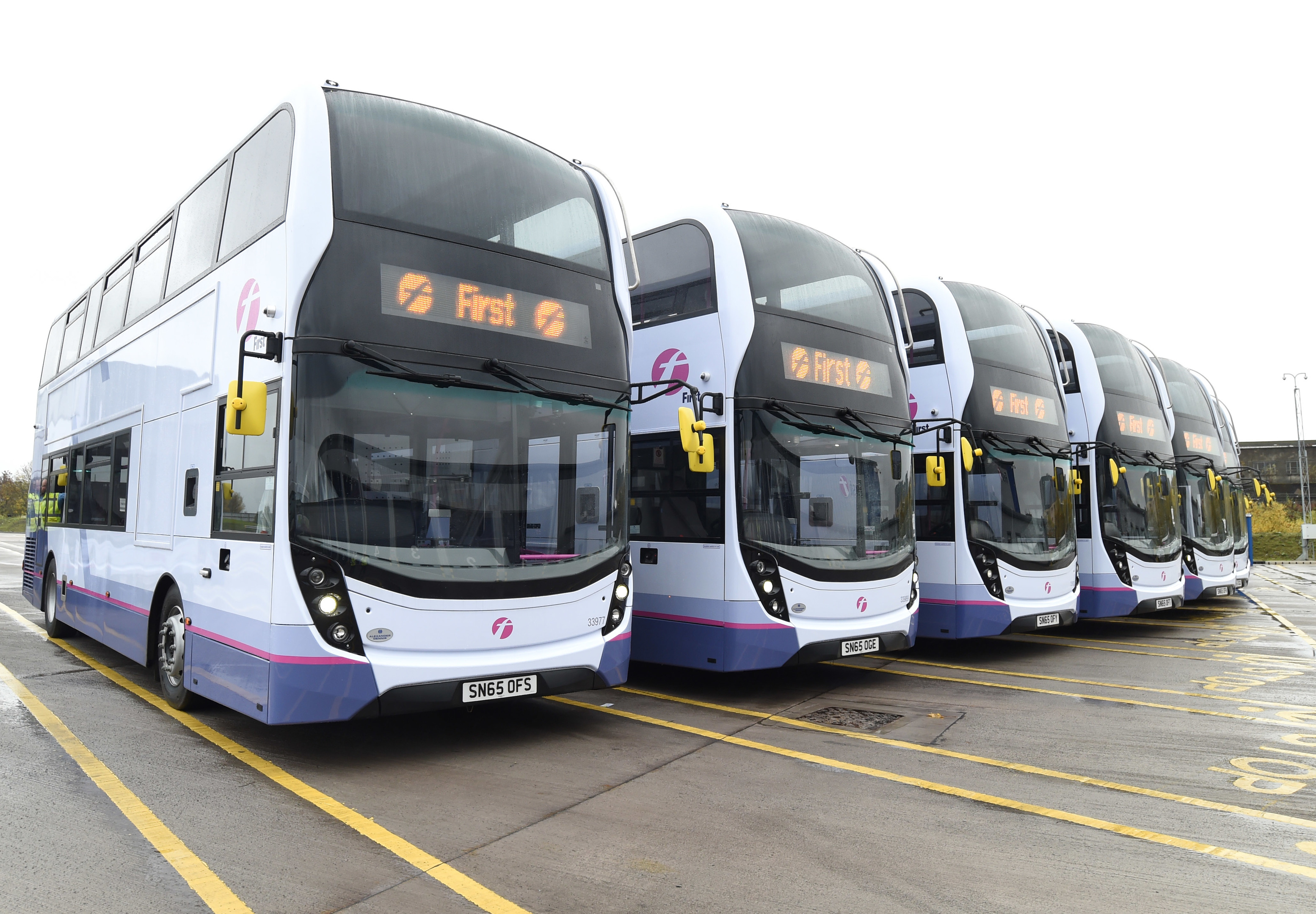 Fleet of ADL FirstGroup buses.